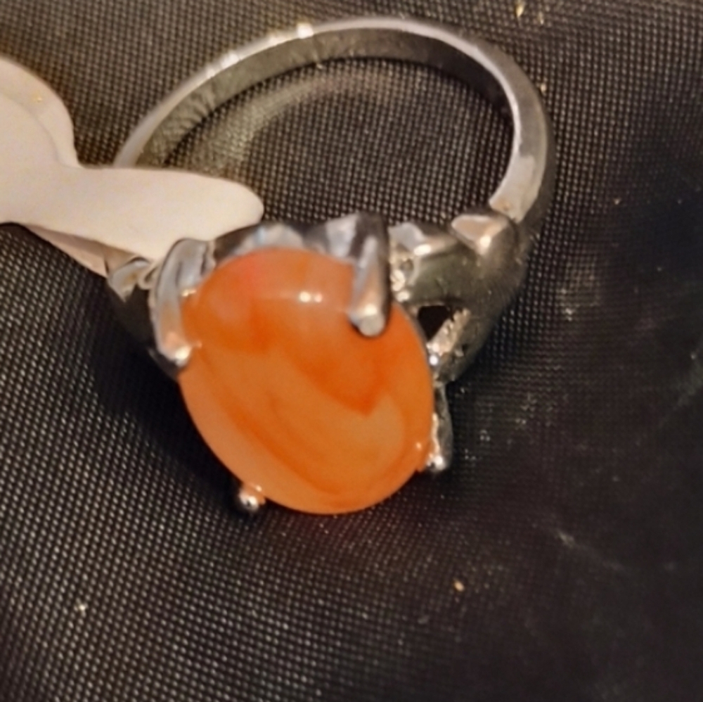 Rare natural Reddish Orange Carnelian Gemstone With Sleek Silver Band